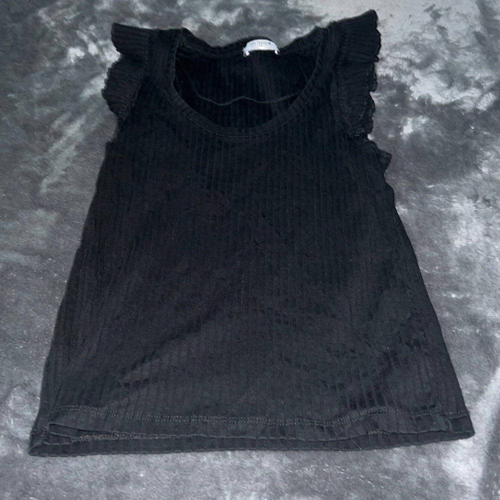 short sleeve ruffle black shirt